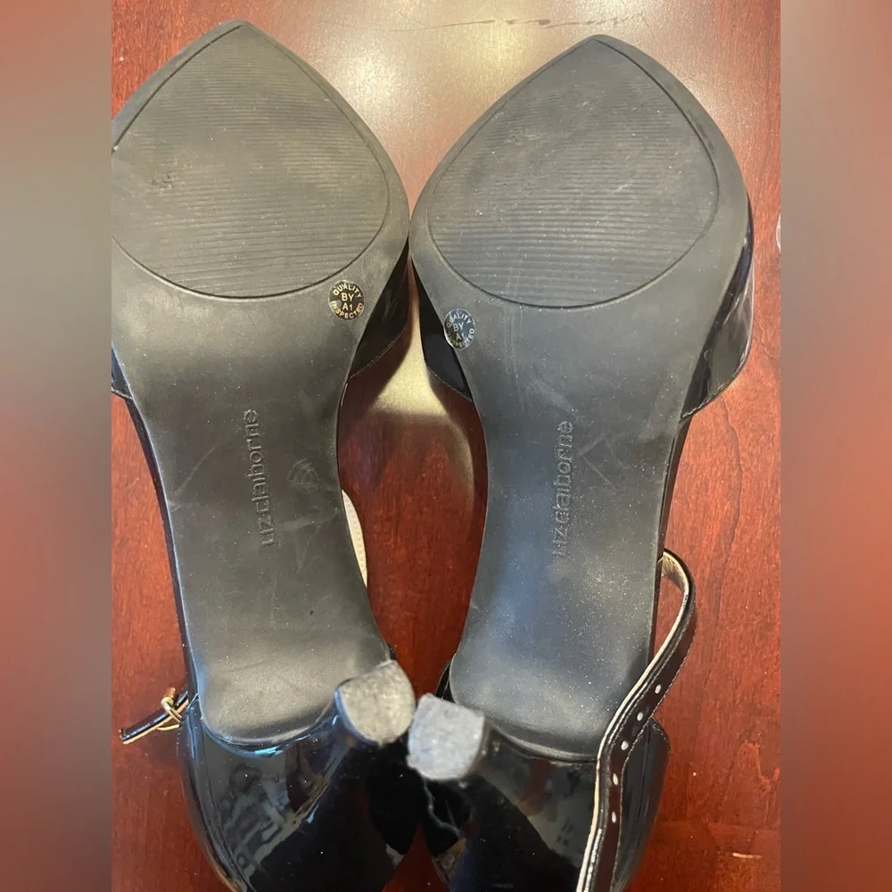 Liz Claiborne Black Patent Heels with Ankle Strap - Picture 3 of 5
